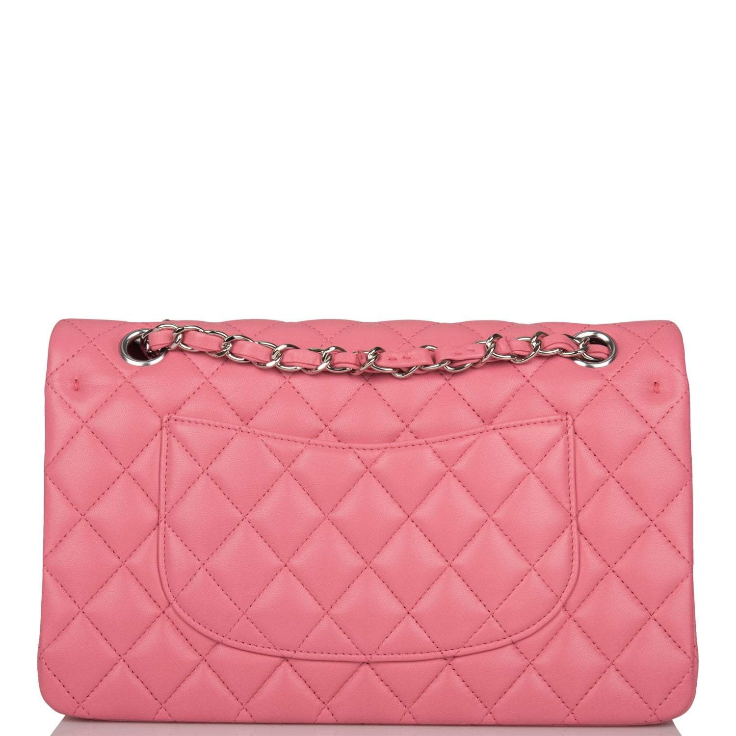 Chanel Medium Classic Double Flap Bag Rose Quilted Lambskin Silver Hardware