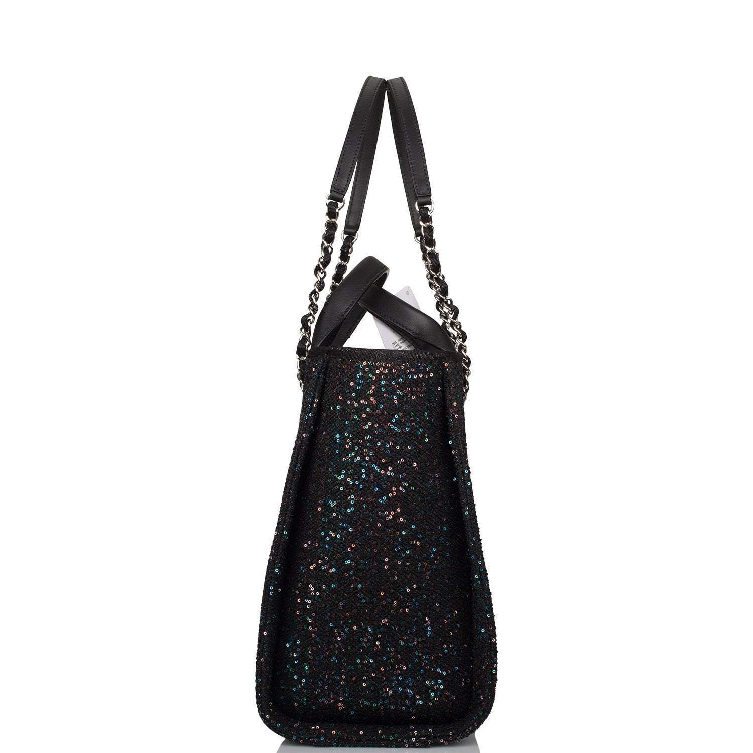Chanel Black Canvas and Sequins Small Deauville Shopping Bag Silver Hardware