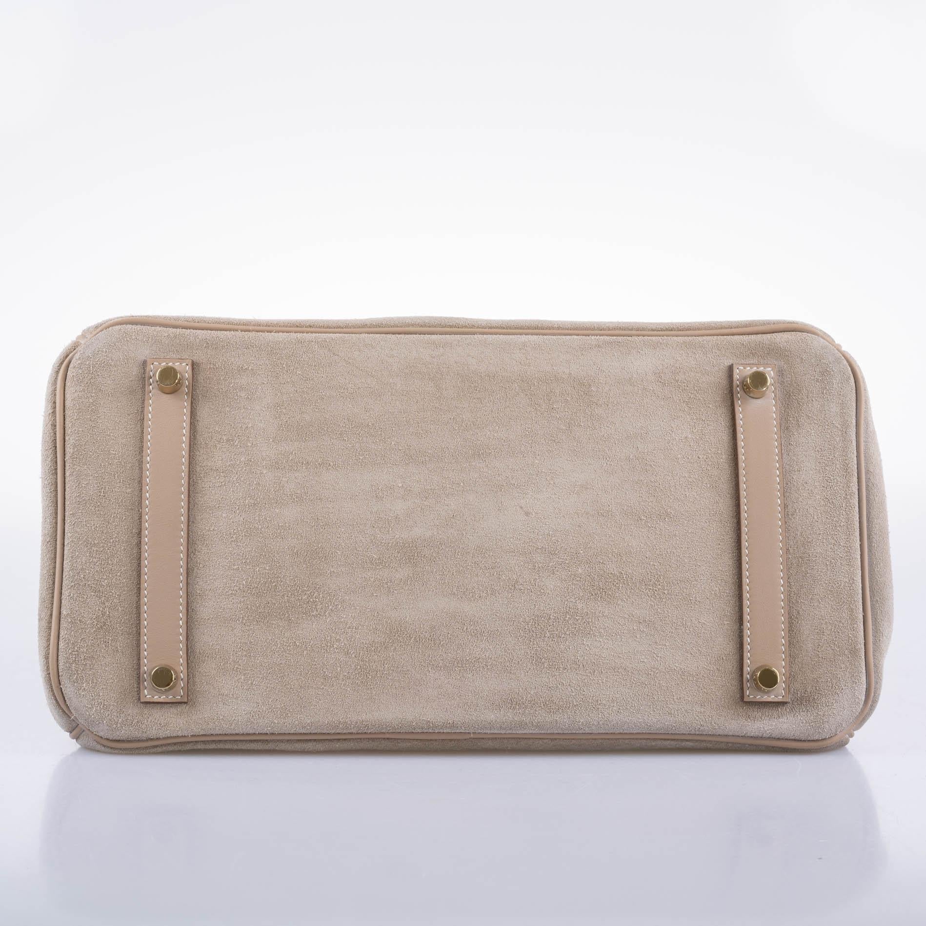 Hermes Birkin 35 Grizzly Argile Veau Doblis Suede & Swift Permabrass Hardware - 2014, R Square