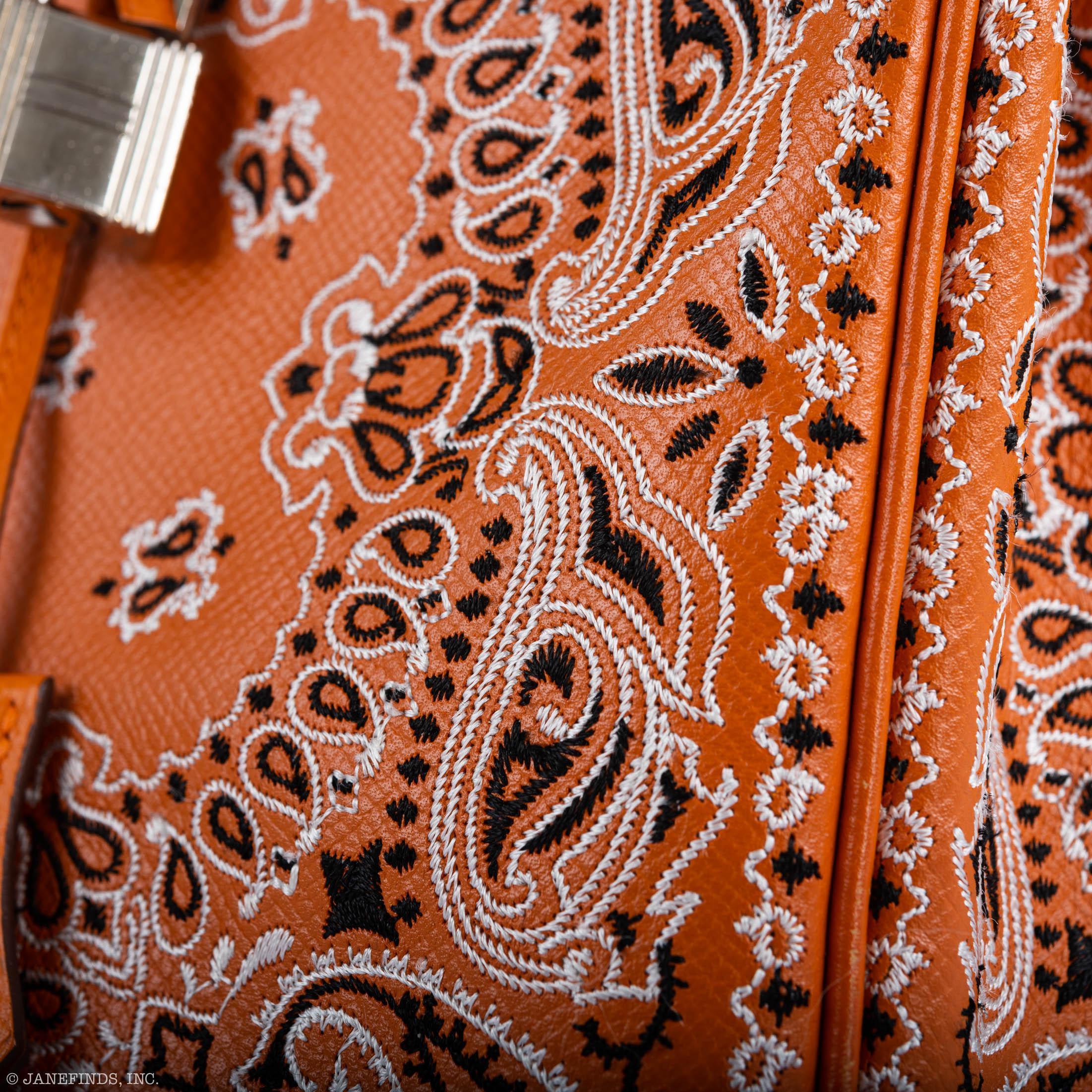 Jay Ahr Vintage 2013 Hermes Birkin 30 Orange Epsom Bandana Embroidery "Rio de Janeiro"