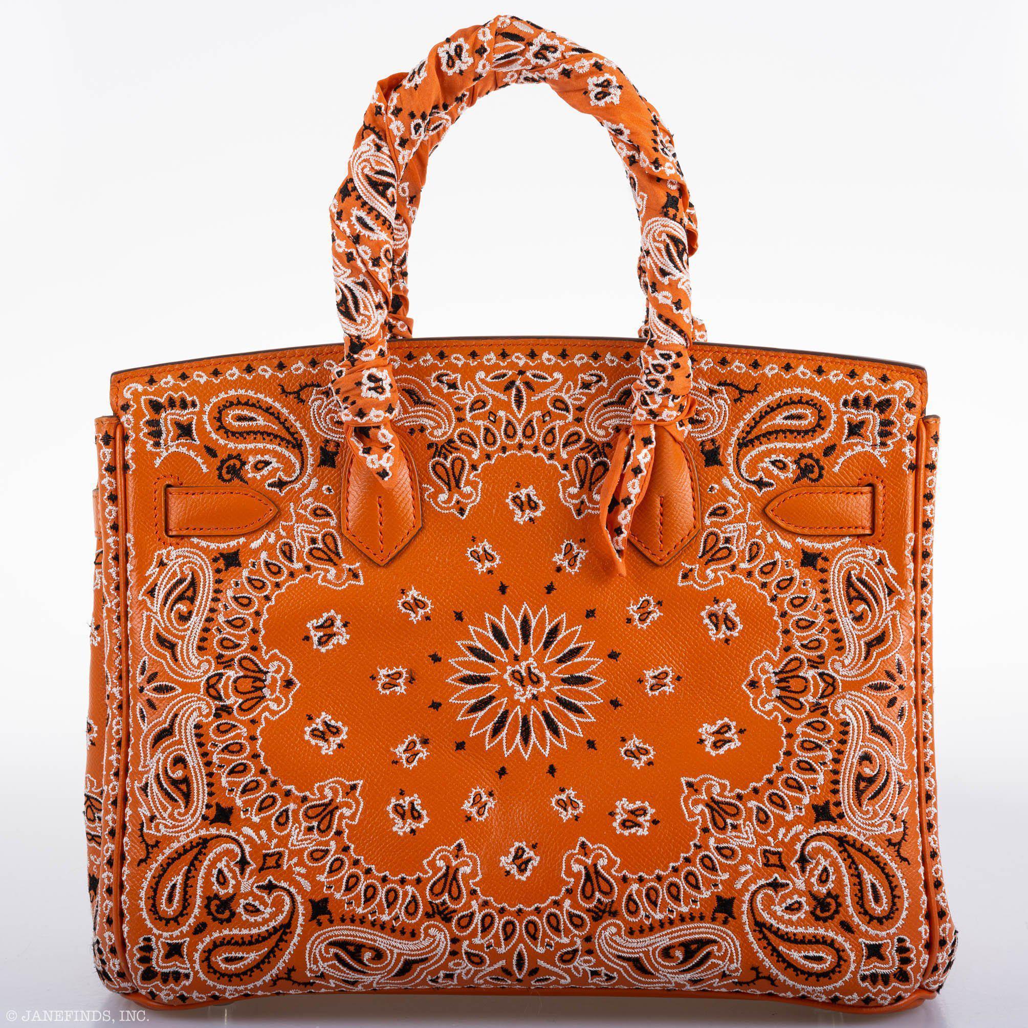Jay Ahr Vintage 2013 Hermes Birkin 30 Orange Epsom Bandana Embroidery "Rio de Janeiro"
