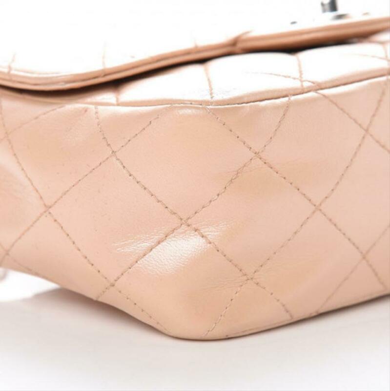 Chanel Classic Quilted Mini Rectangular Flap Beige Lambskin Leather Cross Body