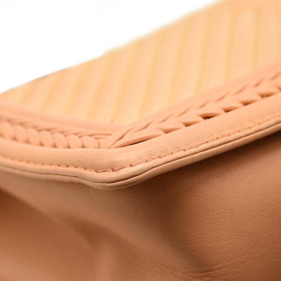 CHANEL Calfskin Chevron Quilted Medium Braided Boy Flap Beige
