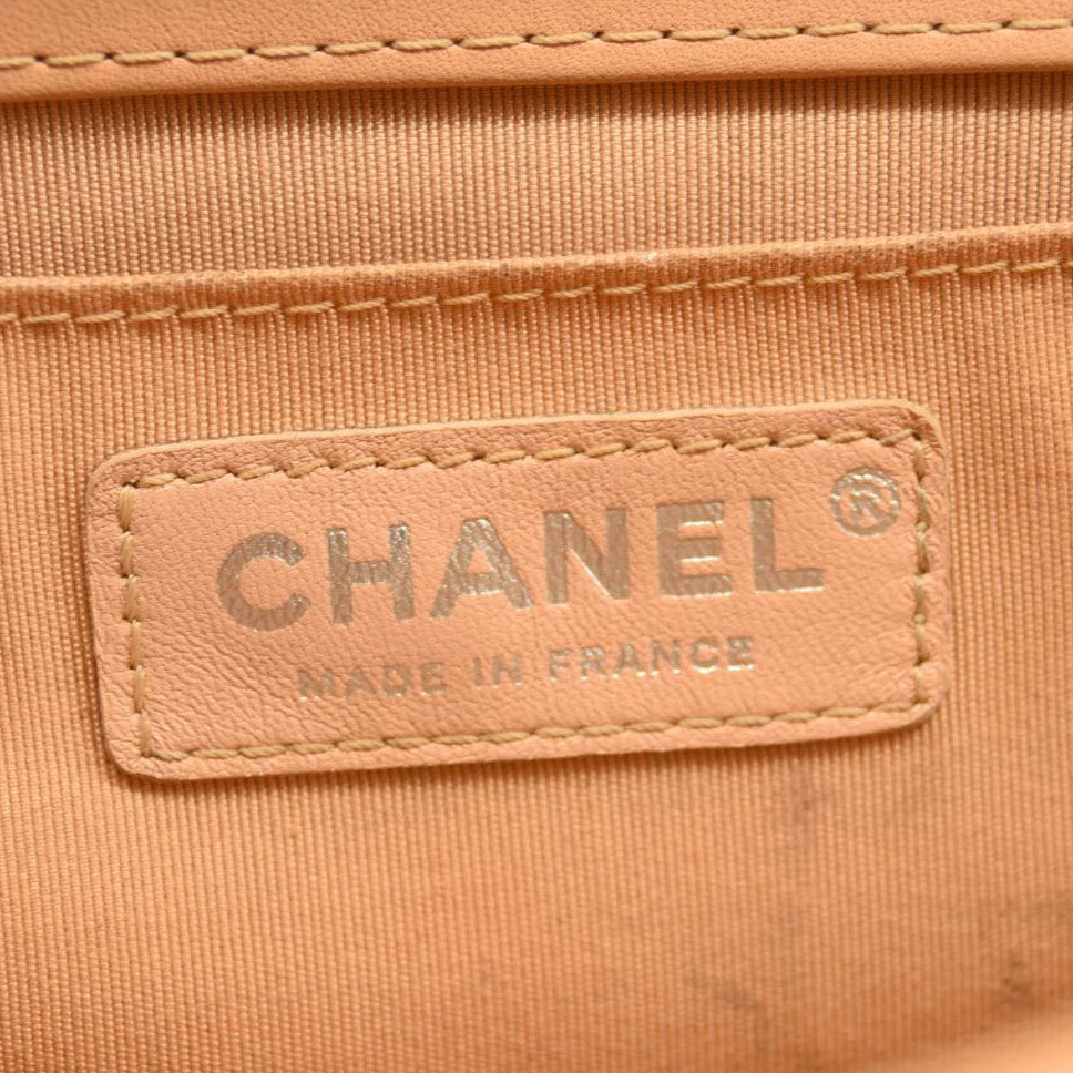CHANEL Calfskin Chevron Quilted Medium Braided Boy Flap Beige