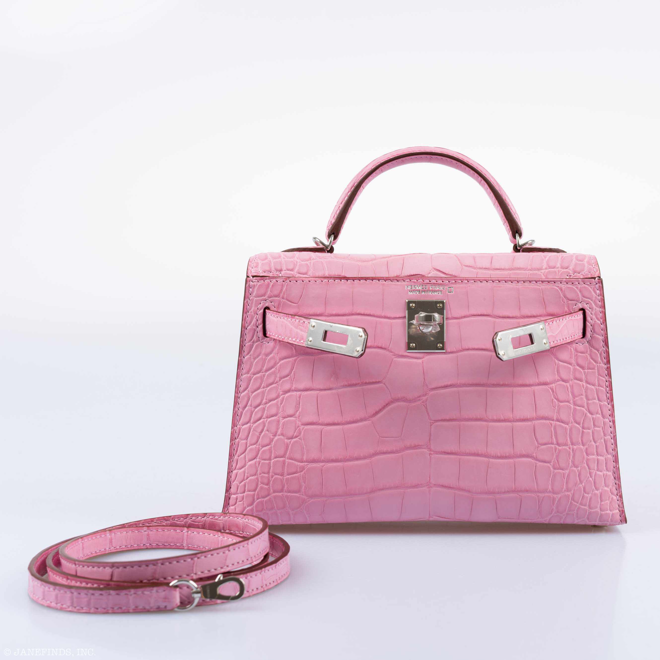 Hermes Kelly 20 Mini II Sellier 5P Bubblegum Matte Pink Alligator Palladium Hardware - 2020, Y