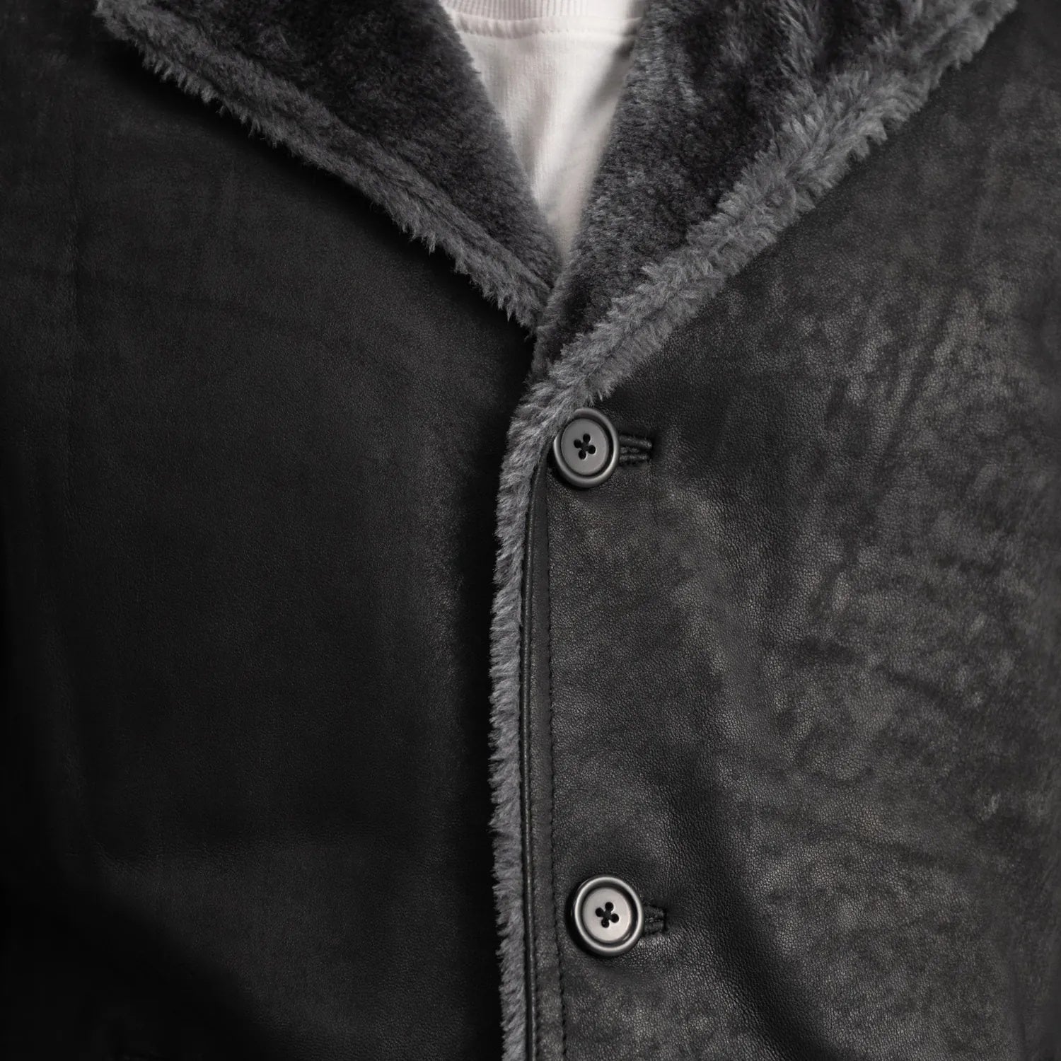 Kolby Distressed Black Shearling Long Coat